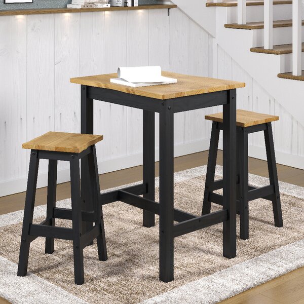 Consett Wooden Small Bar Table With 2 Stools In Black And Oak