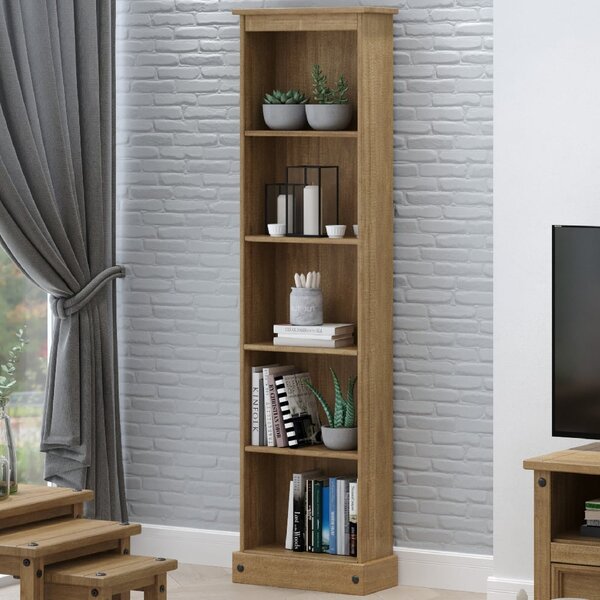 Consett Wooden Narrow Bookcase With 5 Shelves In Oak