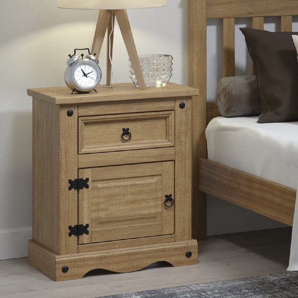 Consett Wooden Bedside Cabinet With 1 Door 2 Drawer In Oak