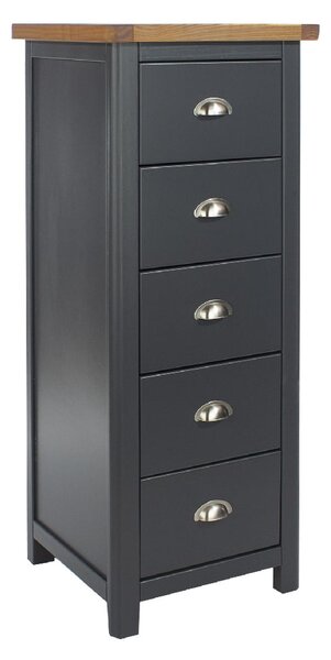 Delavan Wooden Narrow Chest Of 5 Drawers In Oak And Black