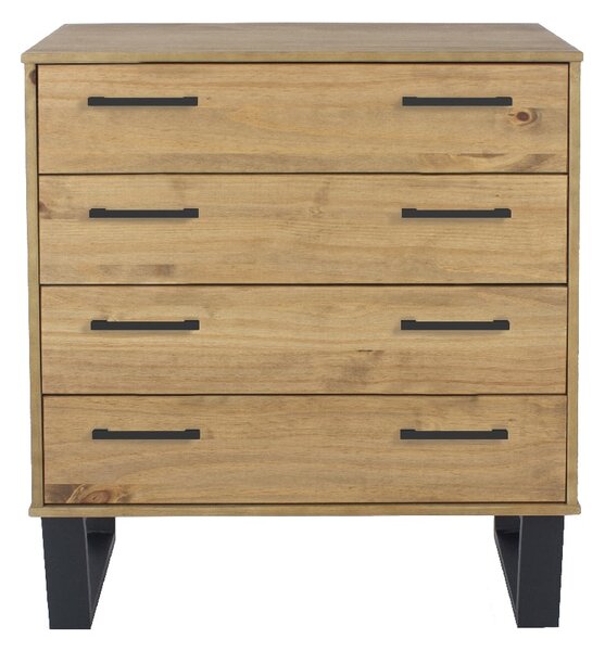 Tilston Wooden Wide Chest Of 4 Drawers In Oak And Black