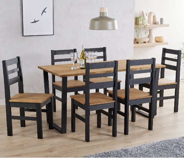 Tilston Wooden Large Dining Table With 6 Chairs In Oak And Black