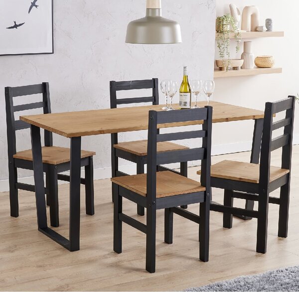 Tilston Wooden Large Dining Table With 4 Chairs In Oak