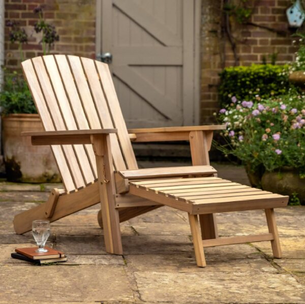 Abilene Wooden Lounge Chair with Footstool In Natural