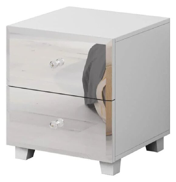 Bangor Mirrored Bedside Cabinet With 2 Drawers In White