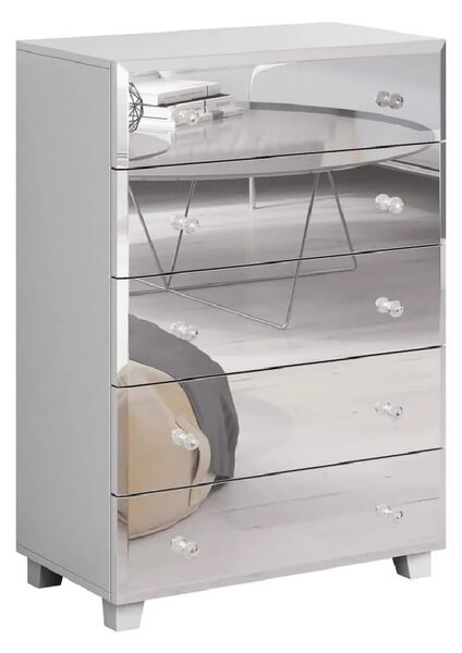 Bangor Mirrored Chest Of 5 Drawers In White