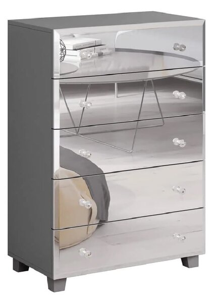 Bangor Mirrored Chest Of 5 Drawers In Grey