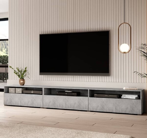 Batavia Wooden TV Stand With 4 Flip Doors In Concrete Grey