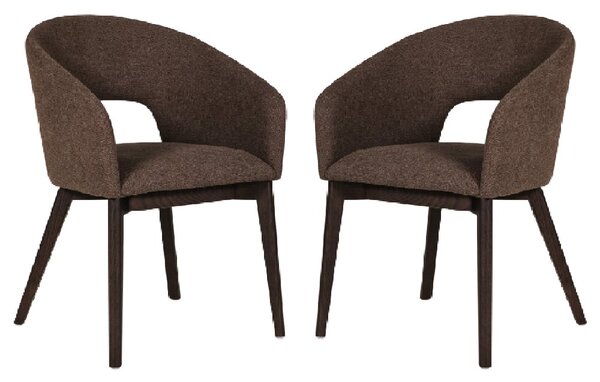 Adria Brown Fabric Dining Chairs With Oak Legs In Pair