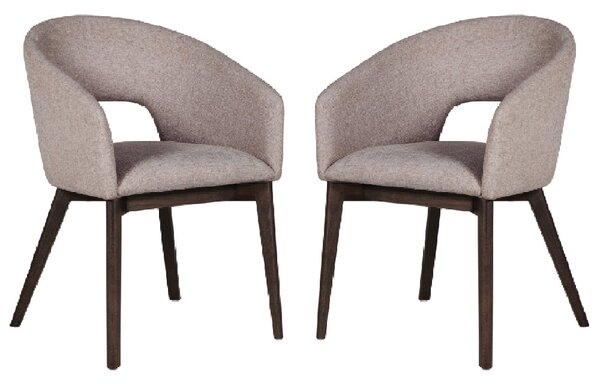 Adria Latte Fabric Dining Chairs With Oak Legs In Pair