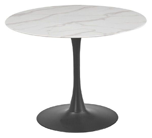 Circa White Marble Glass Large Round Dining Table With Metal Base