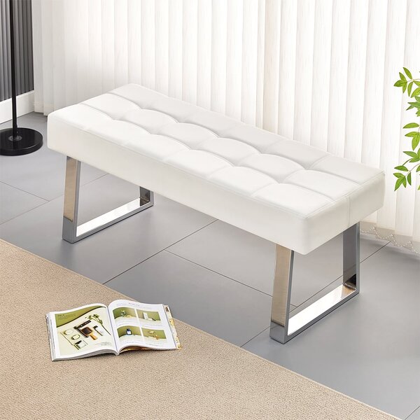 Austin Small Faux Leather Dining Bench In White