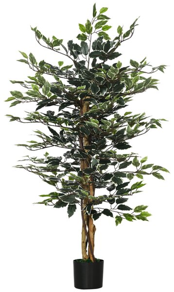 HOMCOM Lifelike Artificial Ficus Tree, 130cm Tall Fake Plant in Pot with Realistic Leaves for Indoor Outdoor Decor, Green