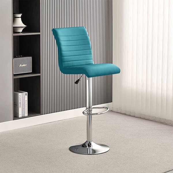 Ripple Faux Leather Bar Stool In Teal With Chrome Base