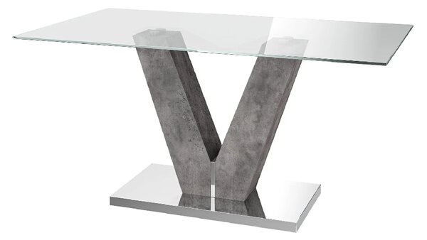 Densely Clear Glass Dining Table With Grey Concrete Base