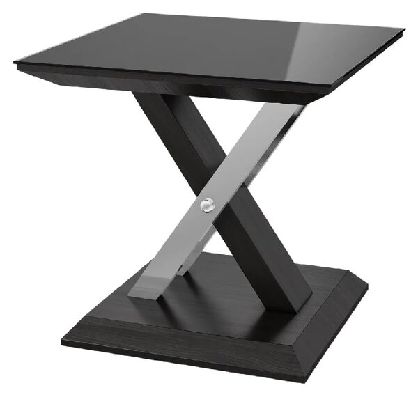 Xoteya Glass Square Side Table With Steel Base In Black