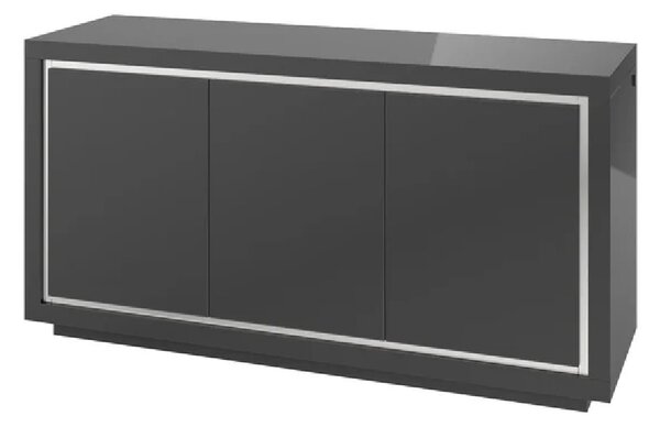 Spalding High Gloss Sideboard With 3 Doors In Grey And LED