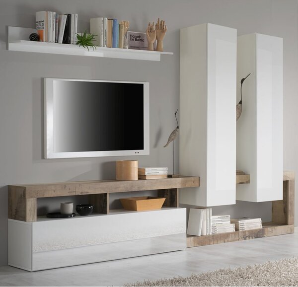 Hanmer High Gloss Living Room Furniture Set In White And Pero