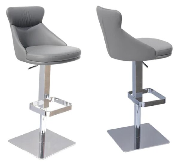 Saida Grey Leather Bar Stools With Chrome Base In Pair