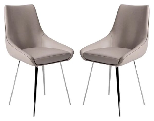 Laceby Taupe Leather Dining Chairs With Chrome Legs In Pair