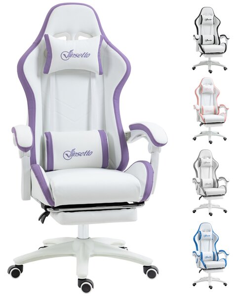 Vinsetto Gaming Chair, Recliner with PU Leather, 360 Swivel, Footrest & Lumbar Support, Purple Aosom UK