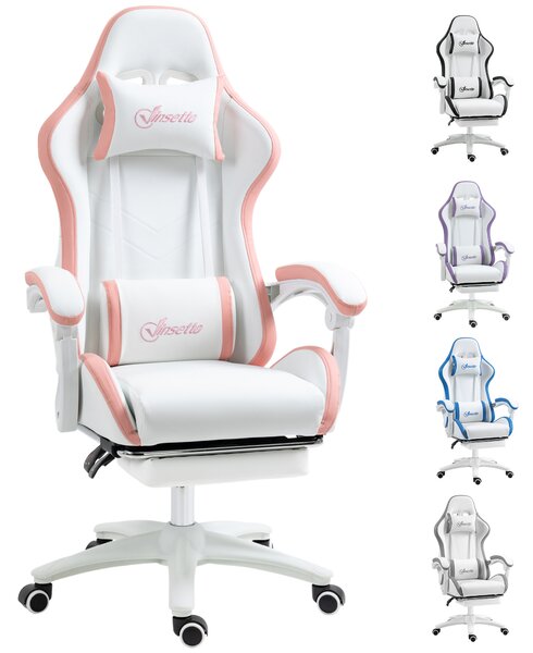 Vinsetto Racing Gaming Chair, Reclining PU Leather Computer Chair with 360 Degree Swivel Seat, Footrest, Removable Headrest White and Pink Aosom UK