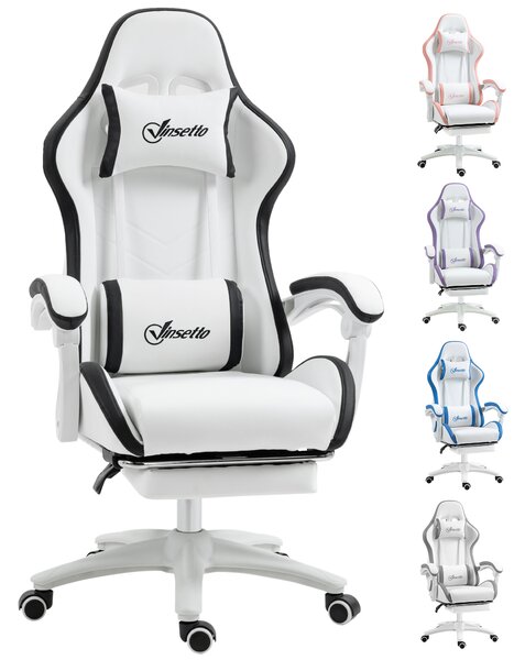 Vinsetto Racing Gaming Chair, Reclining PU Leather Computer Chair with 360 Degree Swivel Seat, Footrest, Removable Headrest White and Black Aosom UK
