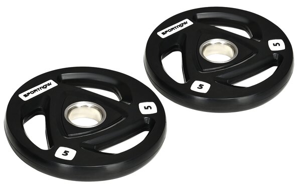 SPORTNOW Olympic Weight Plates: 2 x 5kg Tri-Grip Rubber Coated Plates with 5cm Holes, for Gym, Home & Strength Training Aosom UK