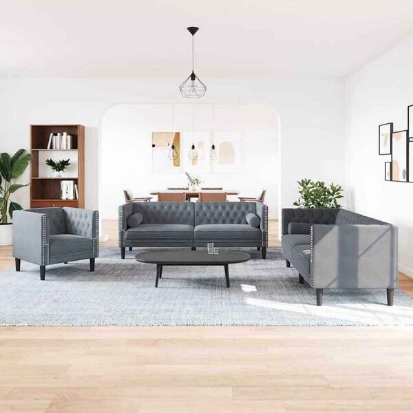 Ardino Velvet 3+2+1 Sofa Set In Dark Grey
