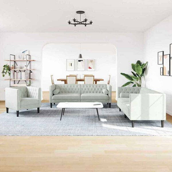 Ardino Velvet 3+2+1 Sofa Set In Light Grey