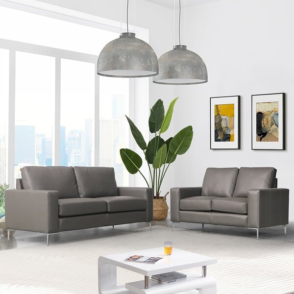 Baltic 3+2 Faux Leather Sofa Set In Dark Grey