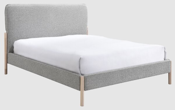 Covington Fabric Double Bed With Wooden Legs In Steel Grey