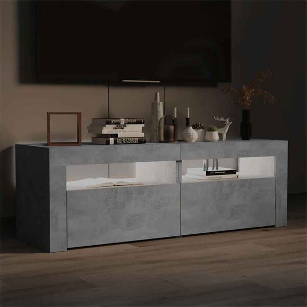 Dubuque 120cm Wooden TV Stand With 2 Doors And LED Lighting - Concrete Grey