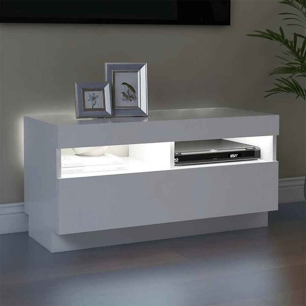 Dubuque 80cm Wooden TV Stand With 1 Door And LED Lighting - White