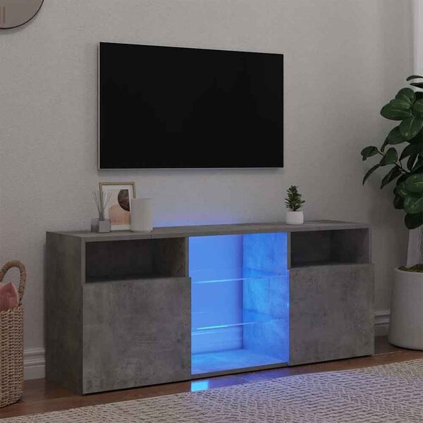 Baina 120cm Wooden TV Sideboard With 2 Doors And LED Lighting - Concrete Grey