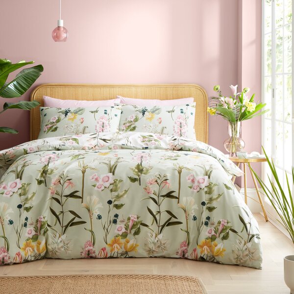 Royal Horticultural Society Exotic Floral Reversible Duvet Cover Bedding Set Green