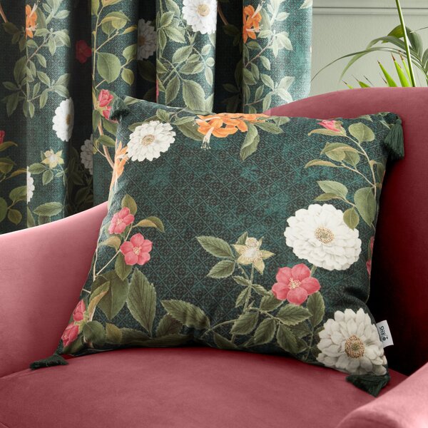 Royal Horticultural Society Arcadia Floral 50cm x 50cm Filled Cushion Green