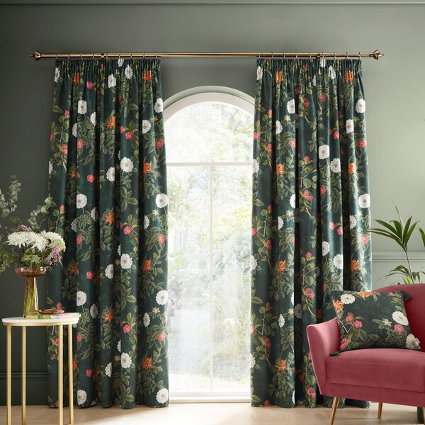 Royal Horticultural Society Arcadia Floral Eco Ready Made Curtains Green