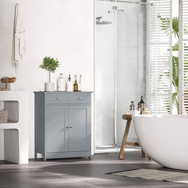 Kleankin 75x60cm Freestanding Bathroom Storage Cabinet Unit w/ 2 Drawers Cupboard Adjustable Shelf Metal Handles Traditional Style Grey