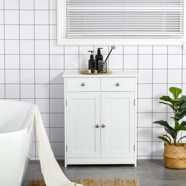 Kleankin 75x60cm Freestanding Bathroom Storage Cabinet Unit w/ 2 Drawers Cupboard Adjustable Shelf Metal Handles Traditional Style White