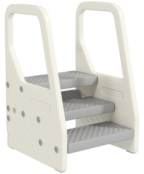 AIYAPLAY Adjustable 3 Step Toddler Tower with Handles, Non-slip Surface and Foot Pads, Grey