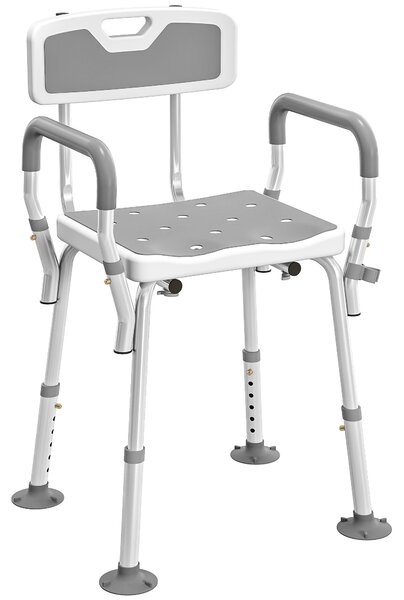 HOMCOM EVA Padded Shower Chair for the Elderly and Disabled, Height Adjustable Shower Stool with Back and Arms, 4 Suction Foot Pads, Light Grey