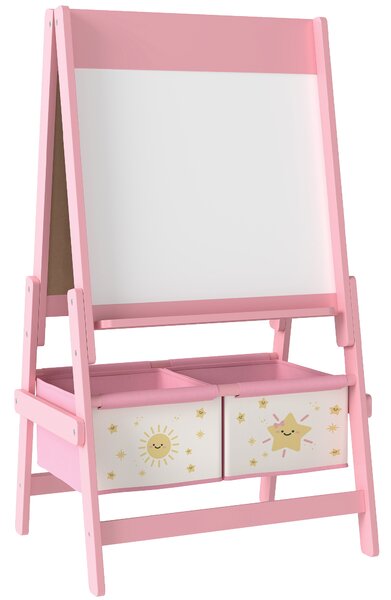 AIYAPLAY Art Easel for Kids, Double-Sided Whiteboard/Blackboard with Paper Roll, Two Storage Boxes, for Ages 3-8 Years, Pink