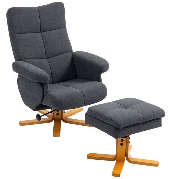 HOMCOM Linen-Look Recliner, with Storage Ottoman, Cat Scratch Resistant Material, Grey Aosom UK