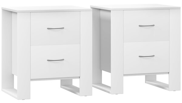 HOMCOM Bedside Table Set of 2 with 2 Drawers, Nightstands with Handles and Elevated Base, Side Tables for Bedroom, Living Room, White