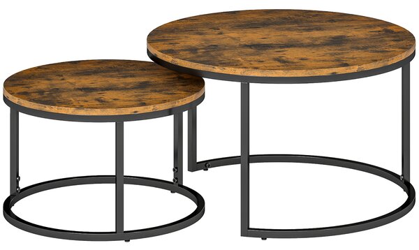 HOMCOM Set of Two Wood-Effect Stacking Tables - Rustic Brown