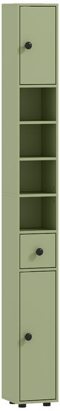 Kleankin 180cm Slim Bathroom Cabinet, with Drawer, Shelves and Cupboards - Green