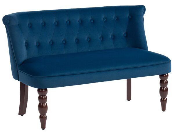 HOMCOM Velvet 2 Seater Sofa, Button Tufted Wingback Loveseat with Rubber Wood Legs for Living Room, Bedroom, Dark Blue