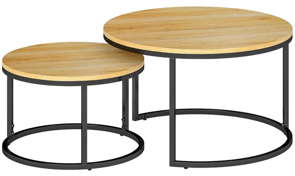 HOMCOM Set of Two Wood-Effect Stacking Tables - Natural