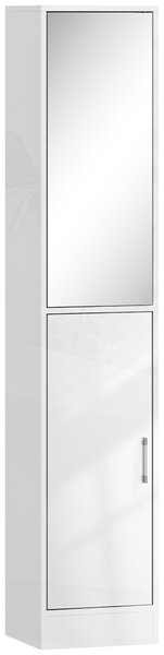 Kleankin Tall Bathroom Cabinet with Mirror and Adjustable Shelf - High Gloss White